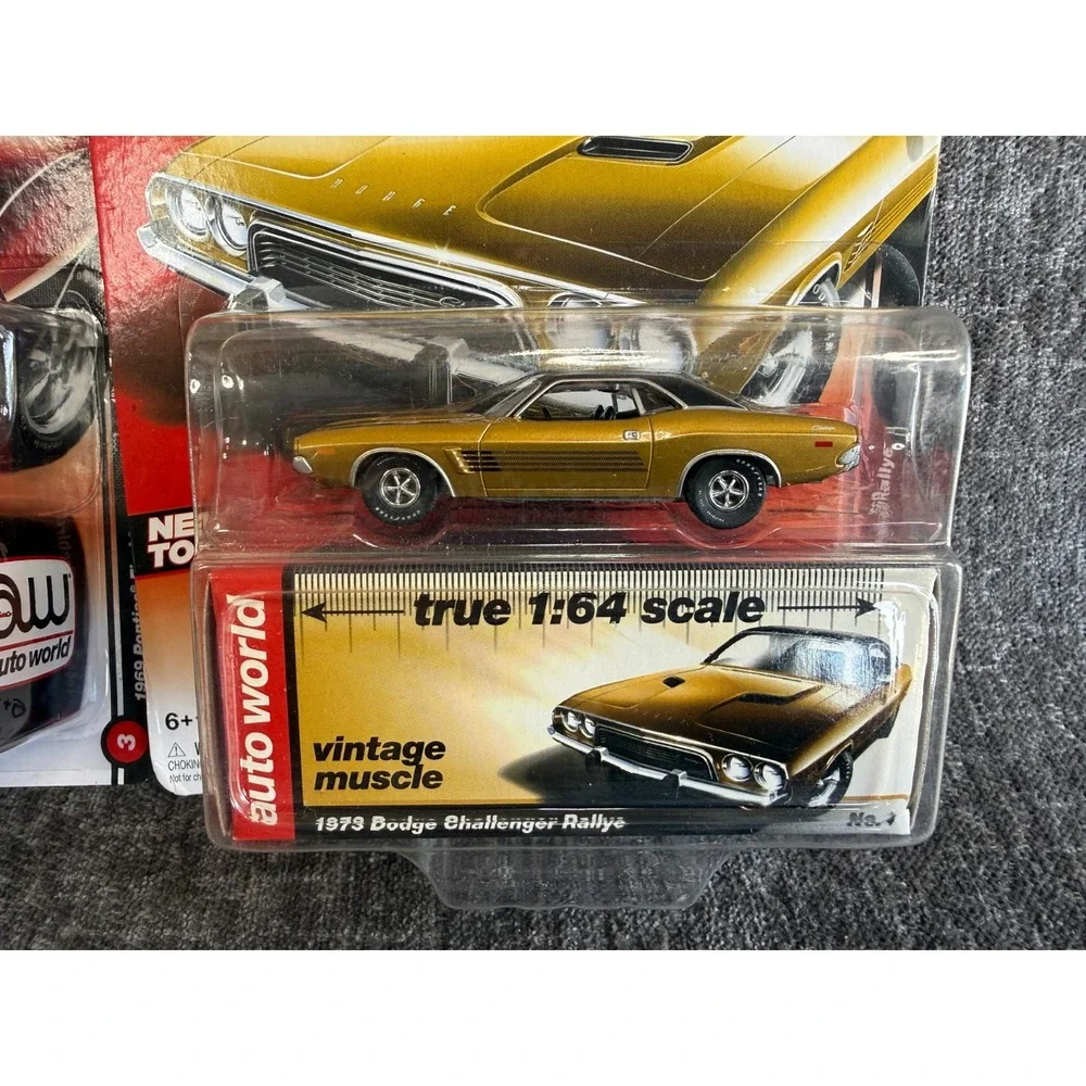 Lot 2 Auto World 1/64 1969 Pontiac Firebird & 1973 Dodge Challenger Rallye NIP